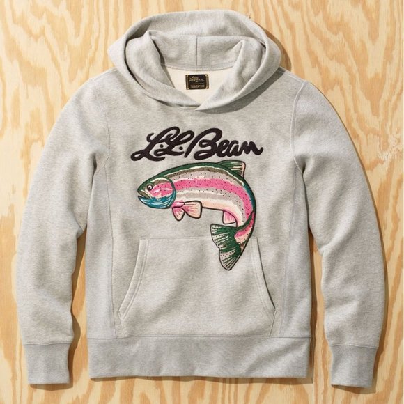 NWT Todd Snyder x LL Bean Embroidered Trout Fish Gray Hoodie Sweatshirt Slim Fit